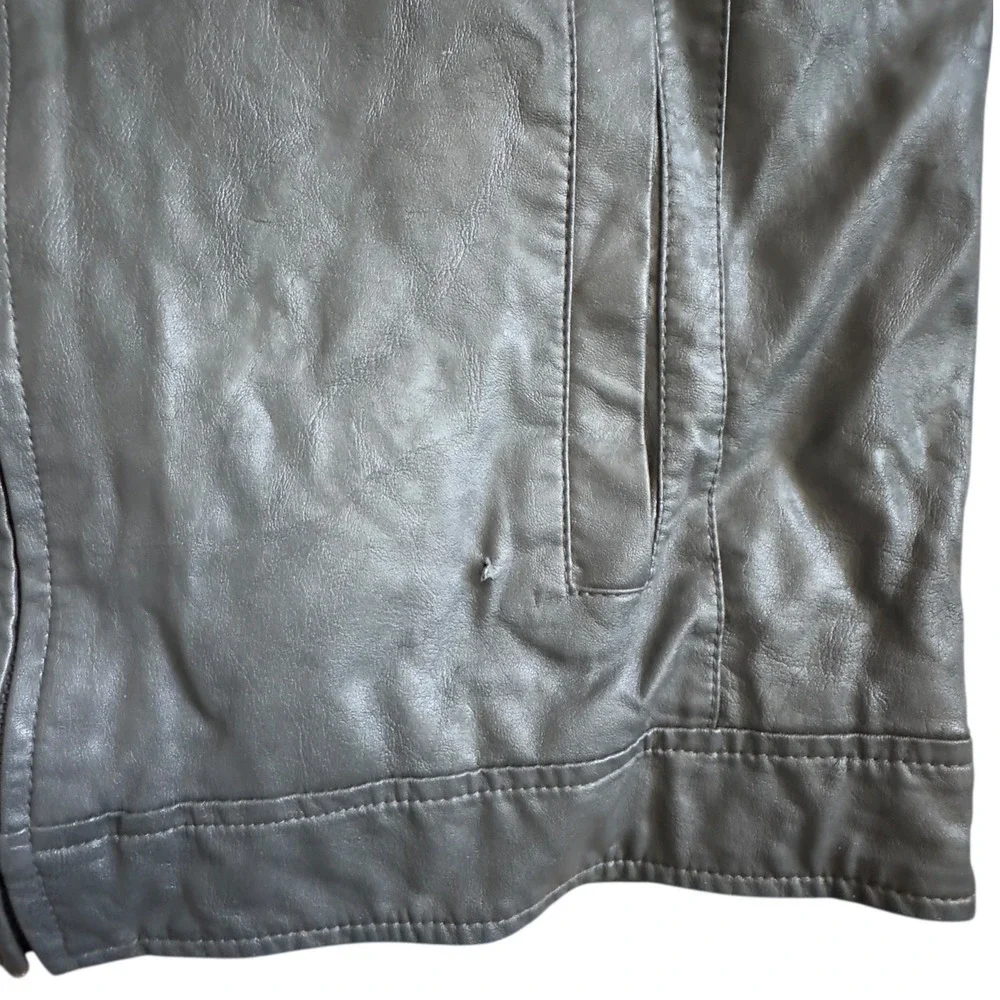Kenneth Cole Reaction Mens Faux Leather Hooded Moto Jacket Gray Size M‎